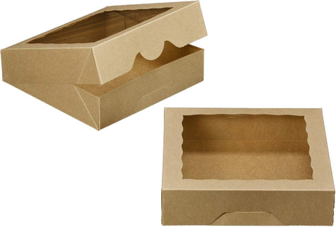 ONE MORE 10inch Natural Kraft Bakery Pie Boxes with PVC Windows, Large Cookie Box 10x10x2.5inch, 12 Pack (Brown)