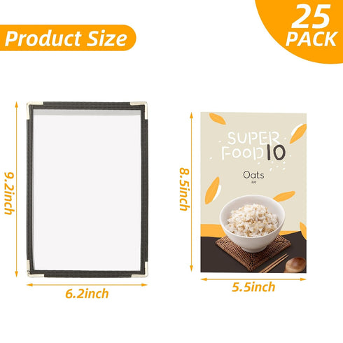 25 2 5.5" 8.5" CYEAH Pcs Cafe Style Menu Cover, Single Page View Transparent Restaurant Menu Covers, Restaurant Menu