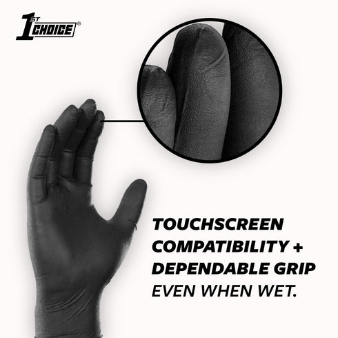 1st Choice Black Nitrile Gloves, Box of XL Disposable Latex Free Exam Grade Black Gloves, 3mil