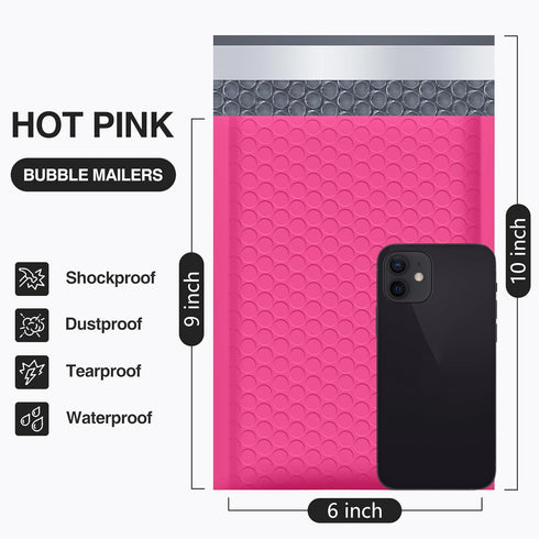 UCGOU Bubble Mailers 6x10 Inch Hot Pink, 25 Pack, Usable Size 6x9 Inch Poly Padded Envelopes for Jewelry, Makeup