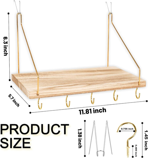 KjsEphitelian 3-Pack Hooks12x6.0in Cubicle Shelf For Fabric Walls With Wooden Cubicle Shelf Hanging Organizer Gold