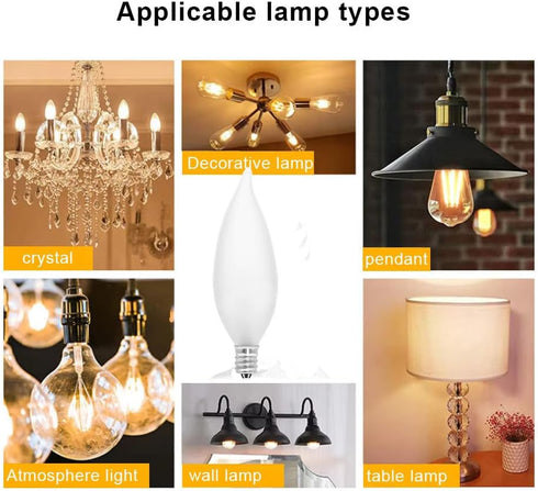 DXMKOP Bulb, CA10 60W E12 Bulbs 120V Dimmable(6PACK) Candelabra Flame Tip Frosted,Frosted Flame Tip Chandelier Light