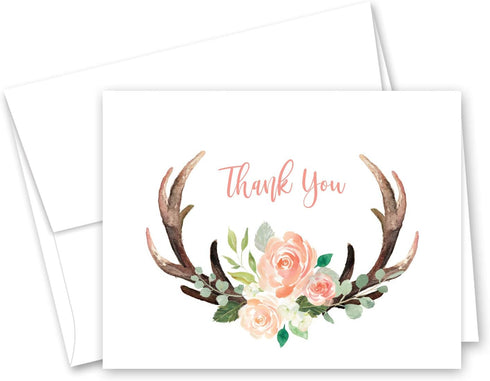 InvitationHouse Floral Oh Deer Rustic Antler Baby Shower Thank You Cards - Set
