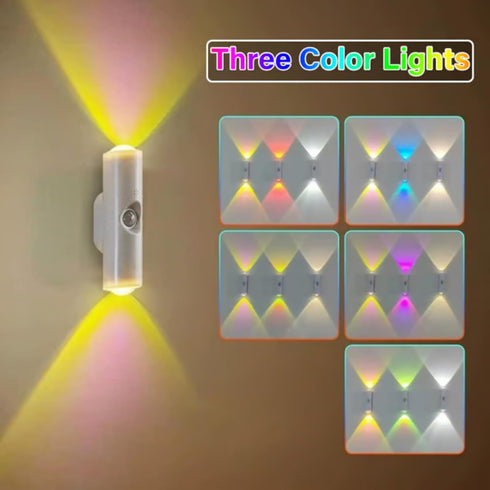 HIDEZHI (4, 7-Color) Rechargeable Smart LED Motion Sensor Ambient Light, Rechargeable Dynamic RGB LED Wall Lamp