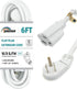 6FT Extension Cord, Flat Plug 3 Prong Short Extension Cords, White 16 Gauge Heavy Duty Cable for Kitchen Home