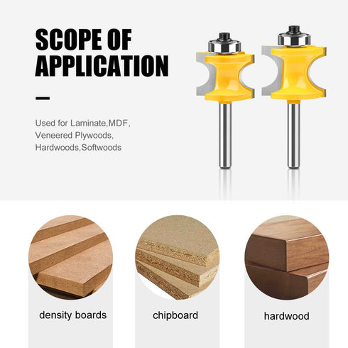 5PCS 1/4-Inch Set Radius:1/4",3/8",1/2",5/8",3/4" WSOOX Bullnose Beading Router Bits with Shank Carbide-Tipped Corner