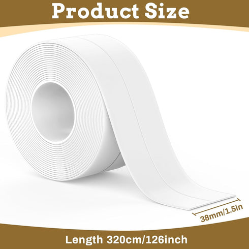 White Caulk Tape Waterproof Self Adhesive, Toilet Caulk Sealant Tape,Bathtub Caulk Sealing Strip Tape for Kitchen,Bathroom Caulking Tape,Floor Wall Edge Protector(1.5" x 10.5Ft)