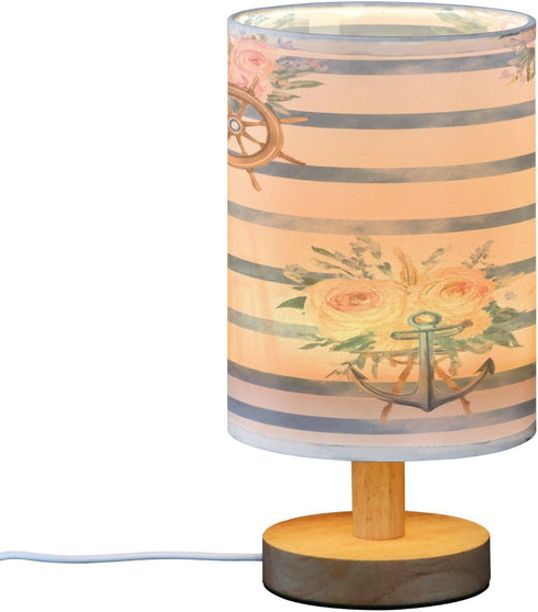 ALAZA Anchor Floral Blue Stripes Bedside Table Lamp with USB Port for Bedroom Nightstand Lamps Night Light Linen Fabric