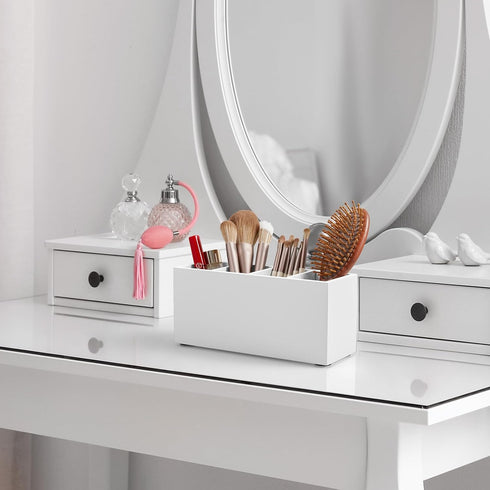 Wooden Pencil Pen Holder for Desk, Office Organizers with 4 Slots for Countertop, Makeup Brush Holder, White