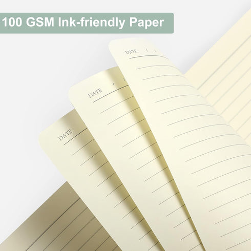 CAGIE A5 Lined Journal Notebook, 320 Pages, 100 GSM Thick Paper, Green Leather Hardcover for Writing and Note Taking