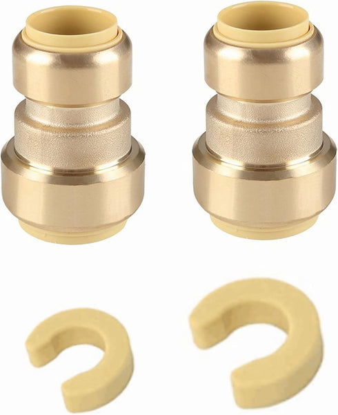 (Pack of 2) EFIED Push Fit Reducing Coupling 1/2" x 3/8", Push-to-Connect Plumbing Fitting with 2 Disconnect Clips