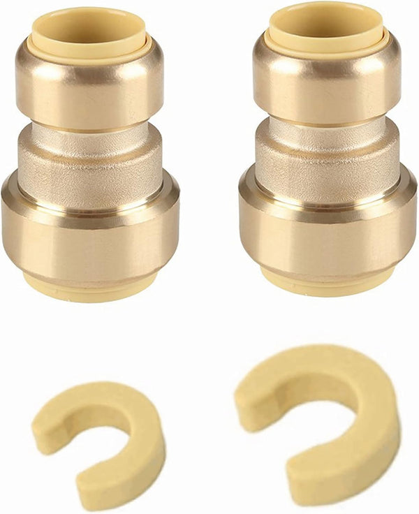 (Pack of 2) EFIED Push Fit Reducing Coupling 1/2" x 3/8", Push-to-Connect Plumbing Fitting with 2 Disconnect Clips