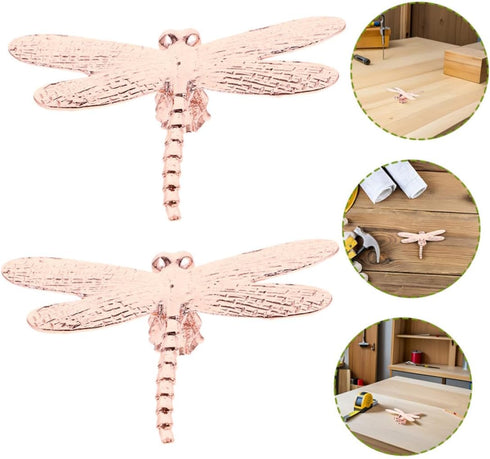 4pcs Set, OSALADI Pink Dragonfly Cabinet Knobs Vintage Zinc Alloy Dresser Drawer Handles for Cupboards, Wardrobes