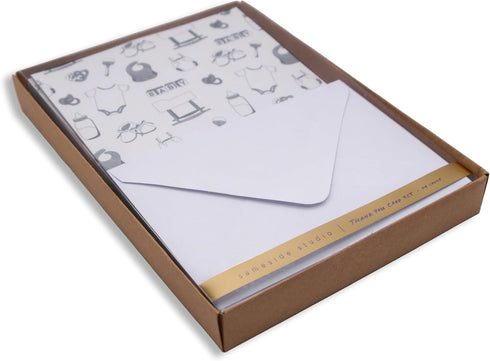 Set 24 Pack 4.75 3.5 Inch, Baby Card with Envelopes, - x Blank Inside, Hand-Illustrated, Modern Toile Design - Perfect