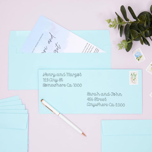Juvale 100 Pack #10 Light Blue Envelopes, Square Flap for Mailing Letters, Invitations (4 1/8 x 9 1/2 In)