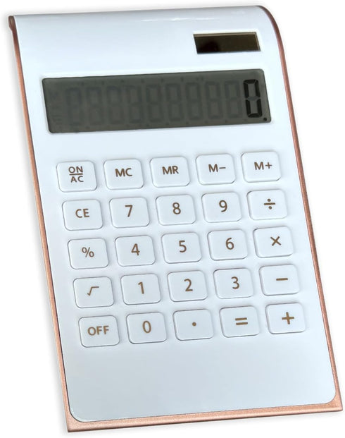 Solar Gold Calculator, Standard Function Desktop Calculator, 10-Digit LCD for Office and Home (Rosegold)
