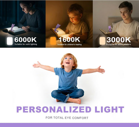 Dimmable Rechargeable Kids Book Light, Cute Bookmark Reading Light for Kids, Portable LED Book Light for Reading