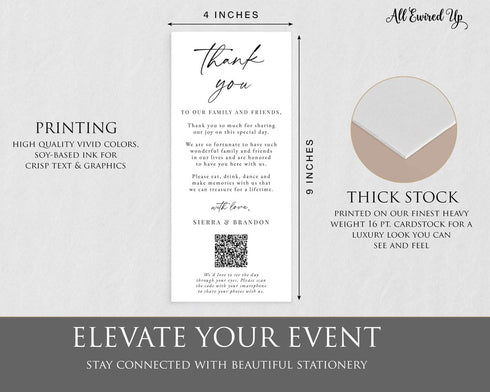 Setting Setting All Ewired Up Wedding Thank You Note with Photo QR Code Personalized Printed Table Thank You Card