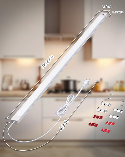 36 Inch Counter 4000K White,Dimmable,Plug Closet, MYPLUS Under Cabinet Lights with Hand Wave, Under Lighting Natural