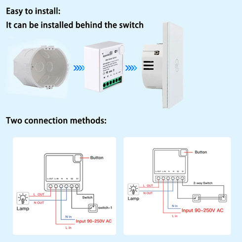 Zigbee WiFi Mini Smart Switch Relay Module, 2 Way Dual-Mode Control, 16A for Smart Home Automation