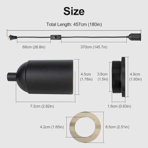 Bulb 15ft Plug in Pendant Light Cord with Switch,Braided Hanging Lamp Kit with Ceramic Socket,DIY Lamp Shade