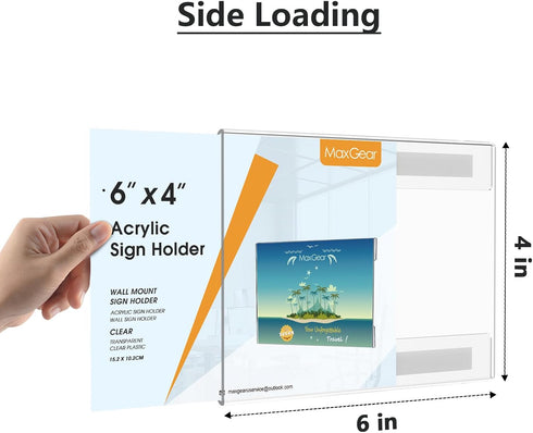 MaxGear Acrylic Sign Holder 4x6, Clear Plastic Wall Mount Sign Holder with Double Sided Tape, Document Holder for Home,
