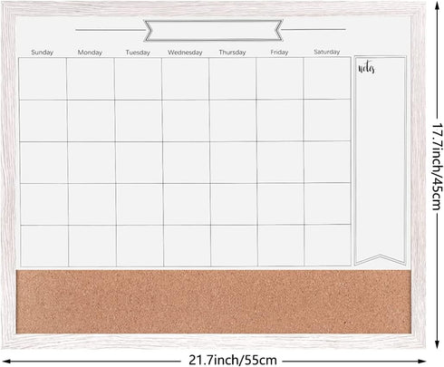 TORASO Whiteboard Calendar, Magnetic Dry Erase & Bulletin Board Combo, White Wood Framed, 18" x 22"