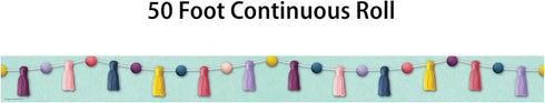 Teacher Created Resources Oh Happy Day Pom-Poms & Tassels Straight Rolled Border Trim - 50ft for Classrooms