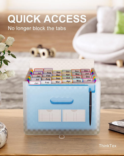 ThinkTex Accordion File Organizer, 26 Pockets Expanding File Folders, Monthly Bill Receipt Organizer, Blue