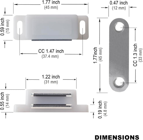 SDTWZW Pack 4 Cabinet Magnets Latch White Magnetic Door Catch for Cupboard Wardrobe and Shutter Hardware Magnetic