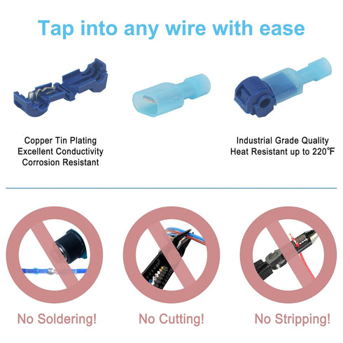 60 Pcs/30 (22-10 Pairs Quick Splice Wire Terminals T-Tap Self-Stripping Nylon Fully Insulated Male Quick Disconnects