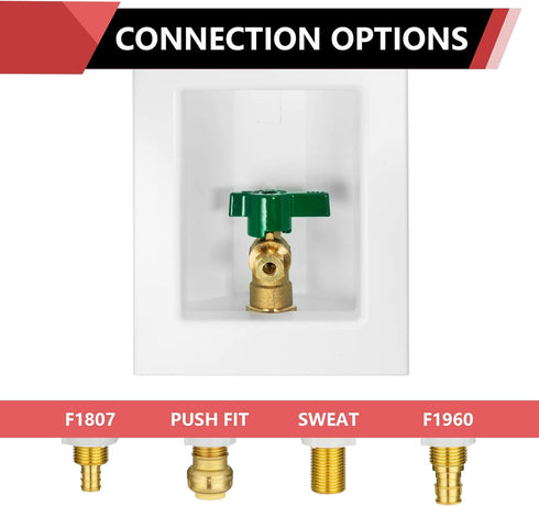 EFIELD Pre-assembled Ice Maker Outlet Box, 1/2-Inch F1960 Pex-a Expansion Fitting with 1/4-Turn Ball Valve - White