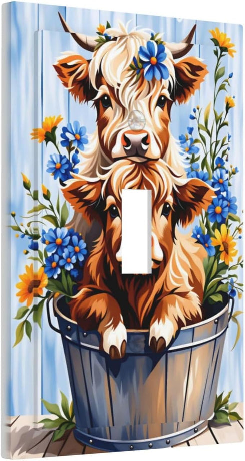 HTSAHKV 3 5 Inch Cute Highland Cow Wall Plate Light Switch Cover Single Gang Outlet Faceplate Print Plate Cover X