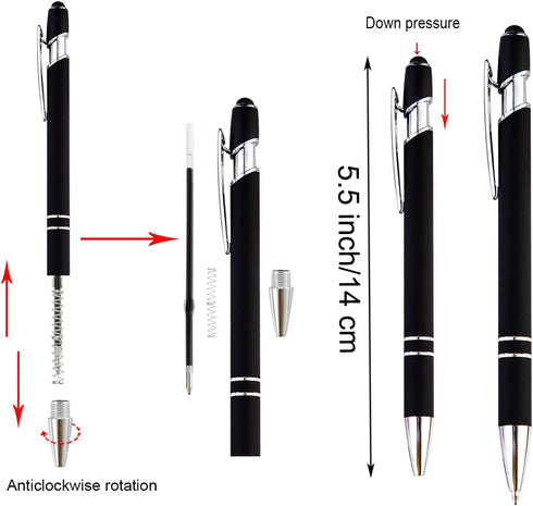 PASISIBICK 12 Pieces Black Ballpoint Pen with Stylus Tip, 2 in 1 Premium Metal Stylus Pen for Touch Screens, Black Ink