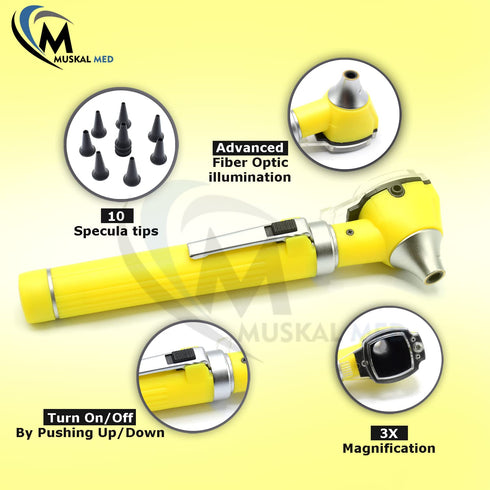 10+ MuskLife Otoscope - Ear Scope with Light, Ear Infection Detector, Pocket Size, in Colors! Yellow Style