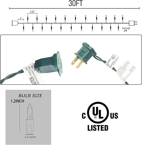 60FT 300 Dazzle Bright Christmas Mini String Lights, Incandescent Green Wire Fairy Lights UL Certified Christmas