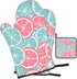 KUZEOLON Pink Blue Citrus Slices Two Heat-Resistant Gloves + one Pot lid mat, Suitable for Kitchen Grilling.