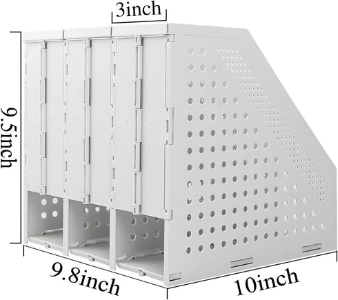 SAYEEC 2Pcs Collapsible Plastic Magazine File Holder, Vertical Binder Organizer for Desk, 3 Compartments, Gray
