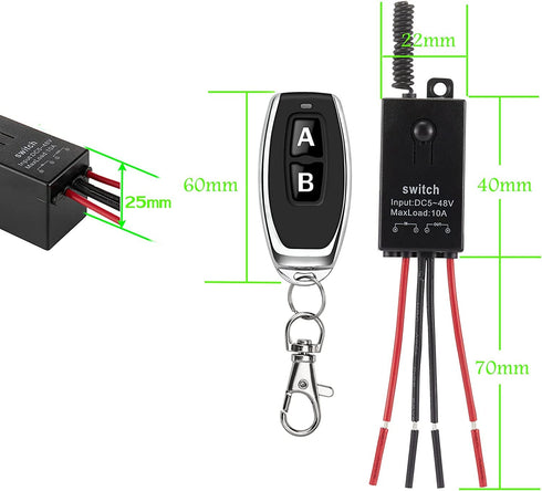 12v Switch,2 12V/24V/48V/10A 328FT Remote Control Way Mini Wireless Switches,DC Relay with Long Range,Wireless RF