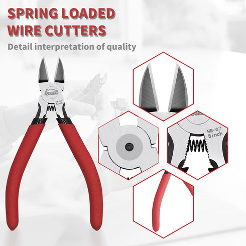 5 Pack, 5 Inch Set, Wire Cutters Wire Cutters HOUSERAN Side Cutters Flush Cut Pliers, Spring Loaded Cutting Pliers