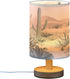 Qilmy Desert Landscape Cacti Bedside Table Lamp with USB Port, Warm LED Small Nightstand Lamp for Bedroom, Living Room
