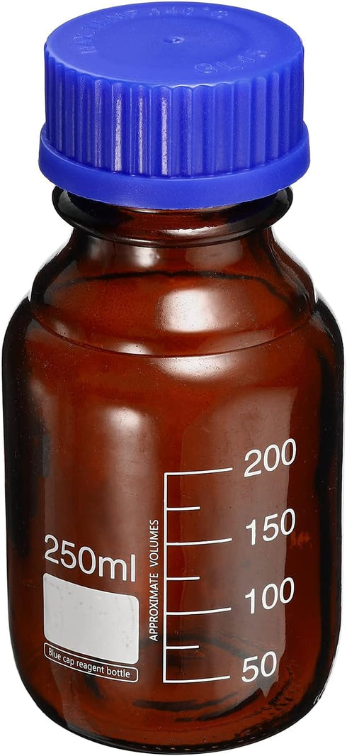 PATIKIL 250mL Reagent Media Bottle, 1Pcs Round Graduated Glass Storage Bottle, Blue Screw Cap