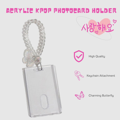 Photocard Holder Keychain, Clear Acrylic Butterfly Kpop Photo Card Holder, Cute Badge Holder for Card Collection