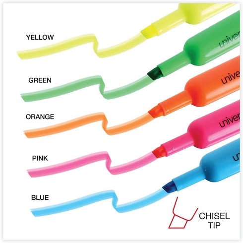 Universal 08860 Desk Highlighter, Chisel Tip, Fluorescent Colors, 5/Set