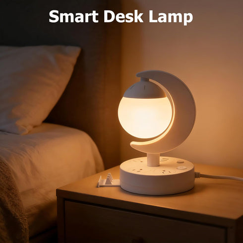 Lexvoltrix 3-Color Dimmable Table Lamp with USB Charging Port & AC Outlet, LED Desk Lamp, Eye-Caring Bedside Nightstand