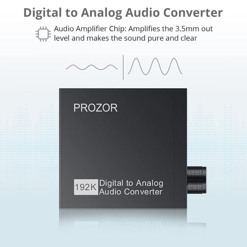 PROZOR 192kHz Digital to Analog Converter - DAC Optical Toslink to 3.5mm Stereo Audio Adapter for HD TV, DVD/Blu-Ray