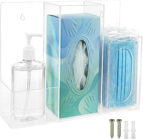 JVWKPU Triple Hygiene Dispenser Station, Clear Acrylic 3-Compartment PPE Organizer for Masks, Gloves