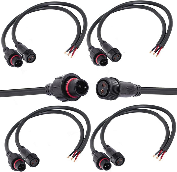 2 Wire Waterproof Connector, 2Pin Male Female Plug LED Connector with 16AWG IP68 20CM Extension Cable