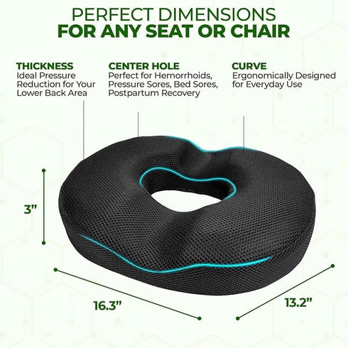 Tailbone Seat Cushion for Car, High-Rebound Memory Foam & Gel Doughnut Pillow for Hemorrhoids, Support, Sciatica Pain