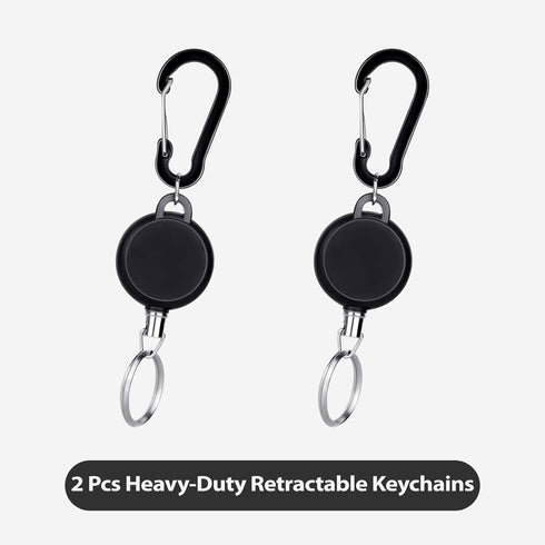 Retractable Keychain 2 Pack Heavy Duty Key Fob Badge Reel Holder with Multitool Carabiner Clip for ID Holders